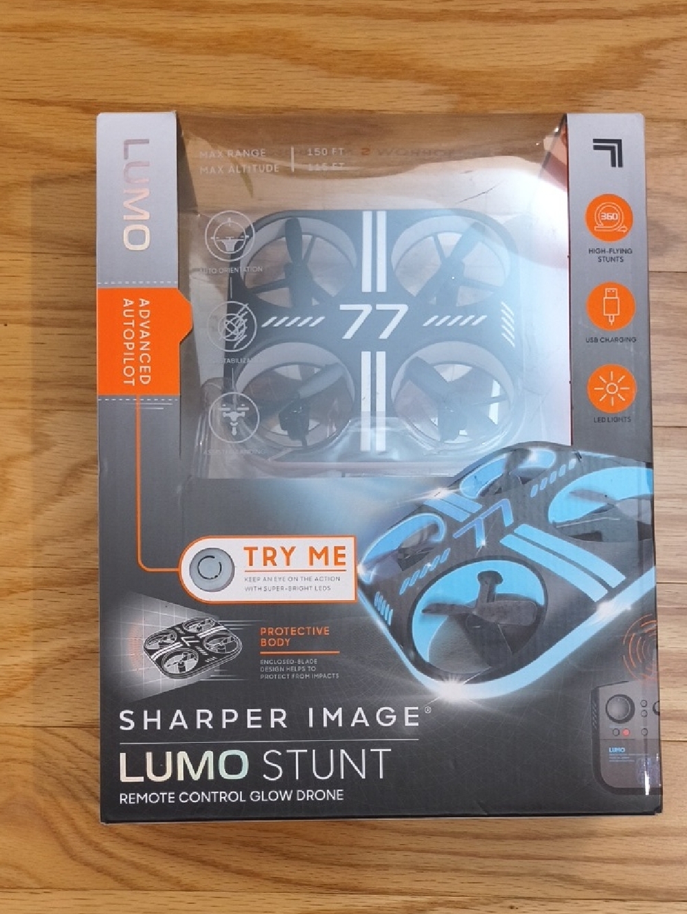 Sharper Image Lumo Stunt Remote Control Glow Drone - Black & Blue, NWT-D